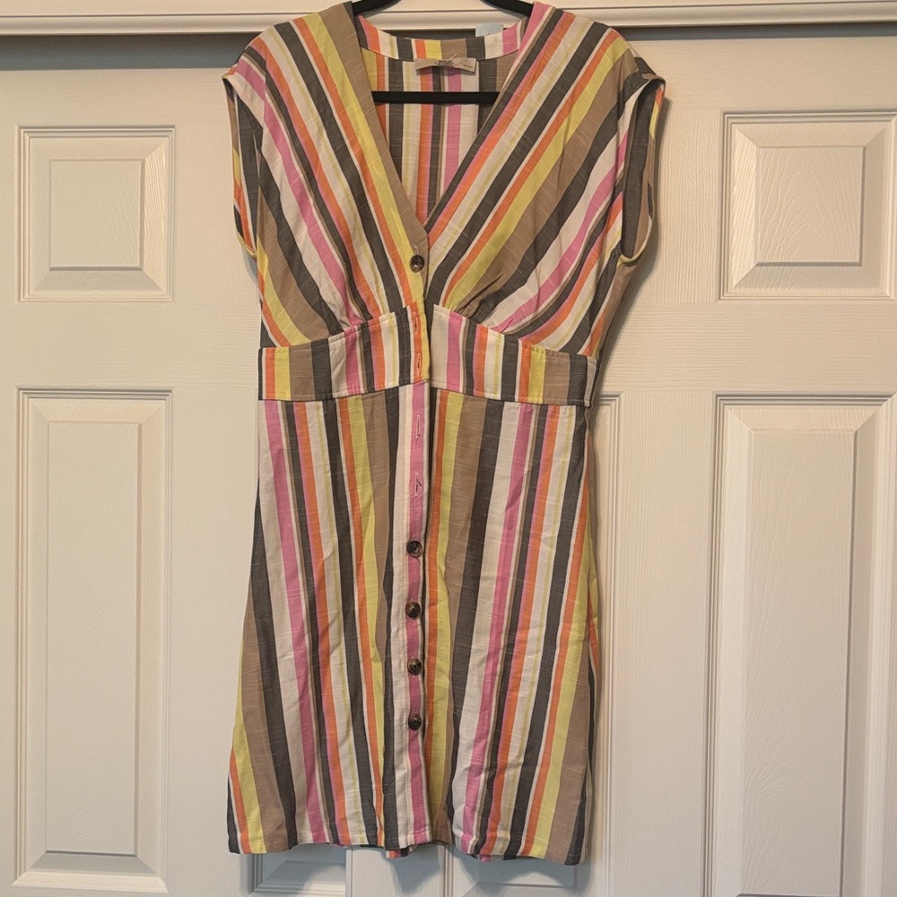 LOFT Multicolor Striped V-Neck Mini Dress